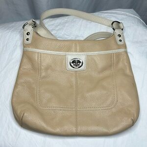 COACH Penelope tan/beige Hippie like pebble leather crossbody handbag.
